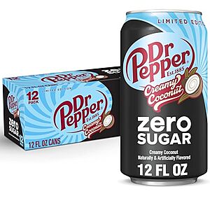12-Pk 12-Oz Dr Pepper Zero Sugar Soda (Creamy Coconut) 3 for