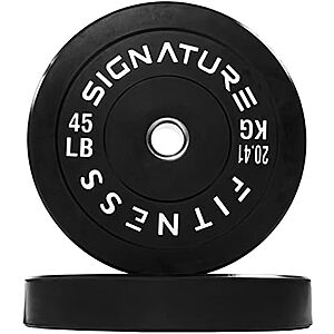 90lbs (2x 45lb) Signature Fitness 2" Olympic Bumper Plate Weight Plates w/ Steel Hub $57 + Free S&H