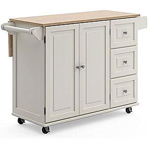 Homestyles Dolly Madison Off-White Mobile Kitchen Island Cart w/ Drop Leaf Bar $132 + Free S&H