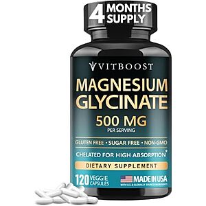 Select Accts: 120-Ct VitBoost Magnesium Glycinate 500mg Sleep Support Capsules $7.95 w/ S&S