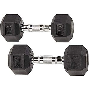 15-lbs Fitvids Rubber Encased Hex Dumbbell (Pair)