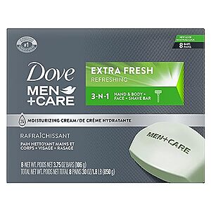 Select Accounts: 8-Pk 3.75-Oz DOVE MEN + CARE 3 in 1 Bar Cleanser (Extra Fresh) $7.15 w/ S&S