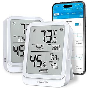 2-Pk GoveeLife Hygrometer Thermometer Room Temperature Monitor (H5104) $17 & More