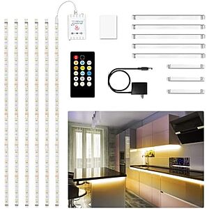 6-Pc DAYBETTER Under Cabinet Dimmable 9.8' LED Strip Light Kit w/ Remote