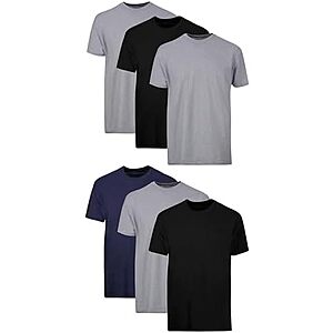 6-Pk Men's Hanes Stay-Tucked Soft Cotton Undershirts (Black/Grey/Blue)