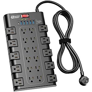 22-Outlet SUPERDANNY 2100J Surge Protector w/ 6x USB Ports & 6.5' Cord