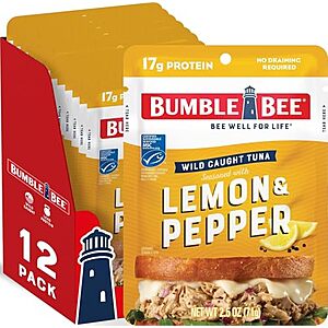 Select Accounts: 12-Pk 2.5-Oz Bumble Bee Wild Caught Tuna Pouch (Lemon & Pepper) $7.10 w/ S&S