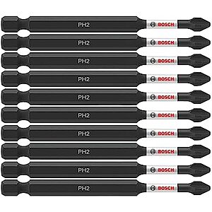 10-Pk Bosch 3-1/2" Impact Tough Phillips #2 Screwdriving Power Bits
