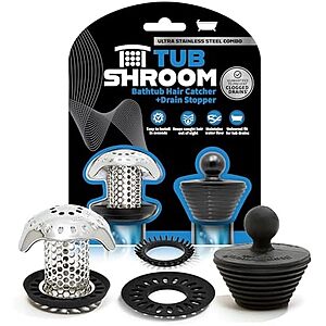TubShroom Ultra Stainless Steel Bath Tub Drain Protector + StopShroom Plug