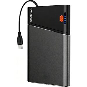 Aaoyun 10000mAh 22.5W PD 2-Port Power Bank w/ Built-In USB-C Cable