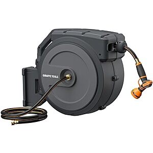 Giraffe Tools 90' Retractable 5/8" Garden Hose Reel Auto Rewind Wall Mount $98 + Free S&H
