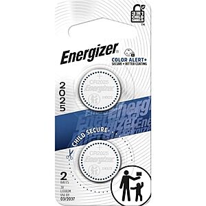 2-Pk Energizer CR2025 3V Lithium Batteries $2.15 w/ S&S