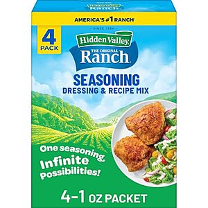 4-Ct 1-Oz Hidden Valley Original Ranch Seasoning Dressing & Recipe Mix $3.15 w/ S&S