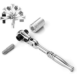 DURATECH 1/4" Drive 2 in 1 Flex Head Socket & Bit Driver Ratchet Handle