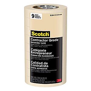 9-Pk Scotch Contractor Grade Masking Tape (0.94" x 60.1 Yards)