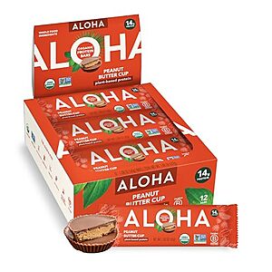 12-Pk 1.98-Oz ALOHA Organic Plant Based Protein Bars (Peanut Butter Cup)
