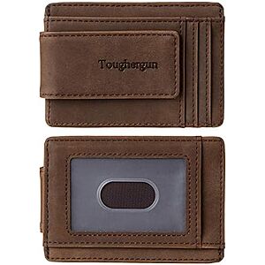 Toughergun Slim RFID Blocking Leather Money Clip Wallet (Coffee or Black)