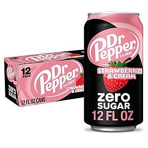 12-Pk 12-Oz Dr Pepper Zero Sugar Soda (Strawberries & Cream) 3 for $13.85 w/ S&S
