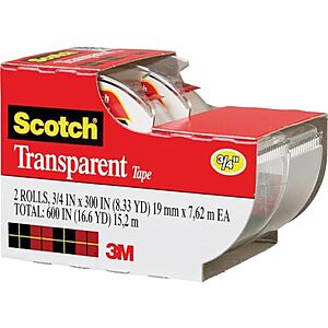2-Rolls Scotch 3M Transparent Adhesive Tape (3/4"x250")