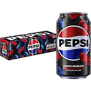 12-Pack 12-Oz Pepsi Zero Sugar Cola Soda (Wild Cherry) 3 for