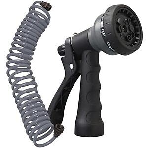 25' Orbit Coil Garden Hose w/ 8-Pattern Nozzle (Gray)
