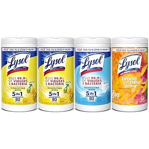 4-Pk 80-Ct Lysol All-Purpose Disinfecting Wipes (Mango + Linen + 2x Lemon) $12.10 w/ S&S