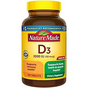 220-Ct Nature Made Vitamin D3 2000 IU Tablets (50mcg) $5.50 w/ S&S
