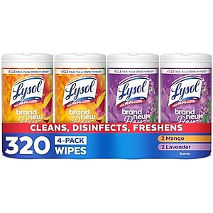 4-Pk 80-Ct Lysol All-Purpose Disinfecting Wipes (Lavender & Mango) $12.10 w/ S&S
