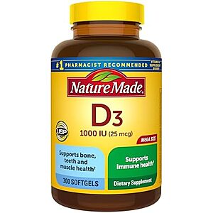 Select Accounts: 300-Ct Nature Made Vitamin D3 1000 IU Softgels $4.95 w/ S&S