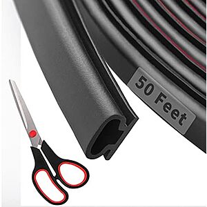 50' Fingwerk D-Shape Rubber Weather Stripping Door Seal Strip w/ Scissors