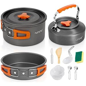 15-Pc NutriChef Nonstick Camping Cookware Set w/ Mesh Bag (Grey)