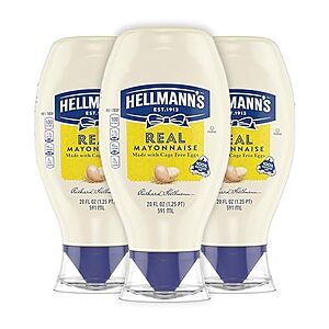 Select Accounts: 3-Pk 20-Oz Hellmann's Real Mayonnaise Squeeze Bottles $6.55 w/ S&S