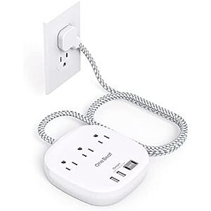 6' One Beat Flat Plug Power Strip (3x AC, 2x USB-A, 2x USB-C)