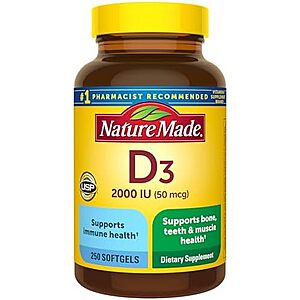 Select Accounts: 250-Ct Nature Made Vitamin D3 2000 IU Softgels (50 mcg) $6.90 w/ S&S