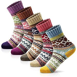 5-Pairs FYC Women's Wool Blend Cozy Crew Socks