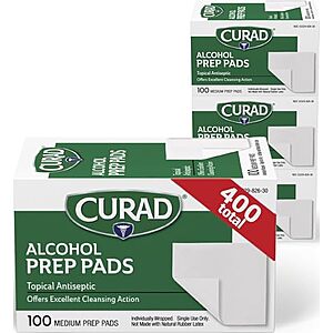 4-Pk 100-Ct Curad 70% Isopropyl Alcohol Prep Pads