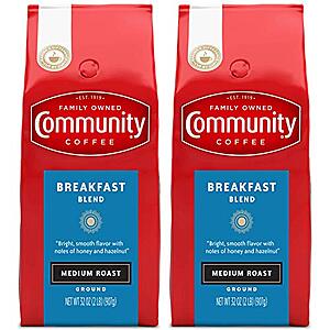2-Pk 32-Oz Community Coffee Ground Coffee (Breakfast Blend, Medium Roast) $17.85 w/ S&S