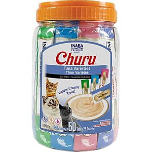 50-Ct INABA Churu Lickable Puree Cat Treats (Tuna Variety) $21.35 w/ S&S
