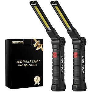 2-Pk Coquimbo Rechargeable LED Work Lights w/ Magnetic Base, 360° Rotation & Hook