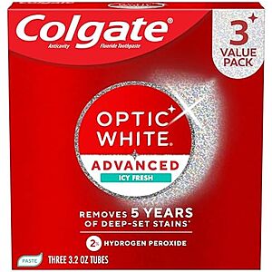 3-pk 3.2-oz Colgate Optic White Advanced Hydrogen Peroxide Toothpaste $6.35 w/ S&S