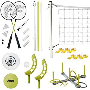 Franklin Sports Outdoor Fun 5 Combo Set w/ Volleyball, Badminton (Yellow)