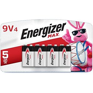 Select Accts: 4-Pk Energizer Max 9V Alkaline Batteries $4.95 w/ S&S