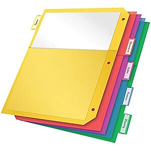 3 Sets Oxford Plastic 2 Pocket 5 Tab 1/5 Cut Binder Dividers