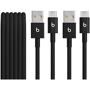 2-Pk 1.5m Beats USB-A to USB-C or USB-C Charging Cables (Black)