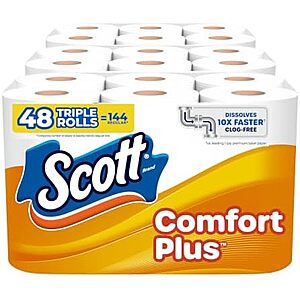 48-Pk 231-Sheets Scott 1-Ply Toilet Paper Double Rolls (Comfort Plus) $15.30 w/ S&S