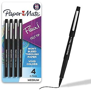 4-Ct Paper Mate Flair Felt Tip Pens (Medium Point 0.7mm Black)