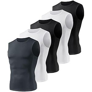 5-Pk BOOJO Men's Compression Sleeveless Shirts (Large or X-Large)