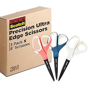 3-Pk 8" Scotch Brand Precision Ultra Edge Non-Stick Scissors