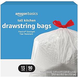 Select Prime Accounts: 90-Ct 13-Gal Amazon Basics Tall Drawstring Trash Bags $7.15 w/ S&S + Free S&H