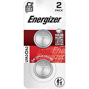 2-Pk Energizer CR2025 3V Lithium Batteries $2.15 w/ S&S